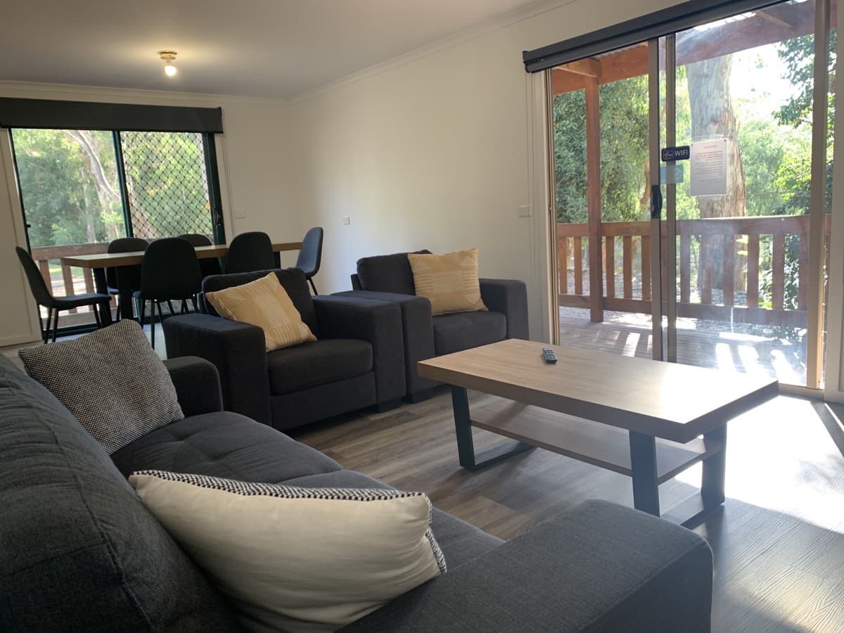 Enjoying the views from the lounge or from your verandah.  Set amongst the large trees with a perfect view of the Goulburn River.  