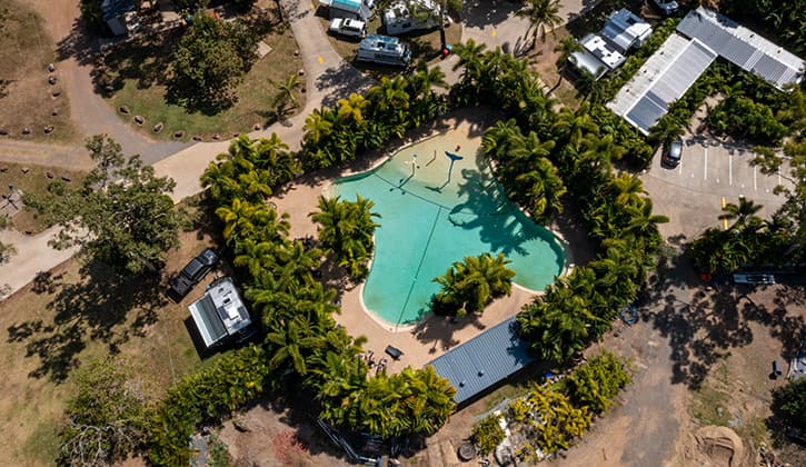 725X420 Airlie Beach Holiday Park Swimming Pool Drone