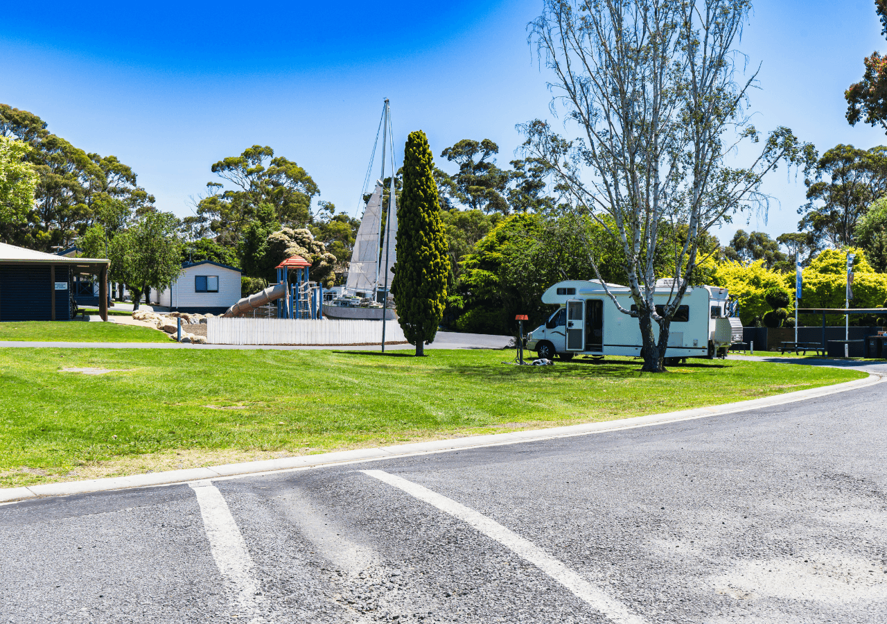 Powered grass sites close to amenities and kids play areas