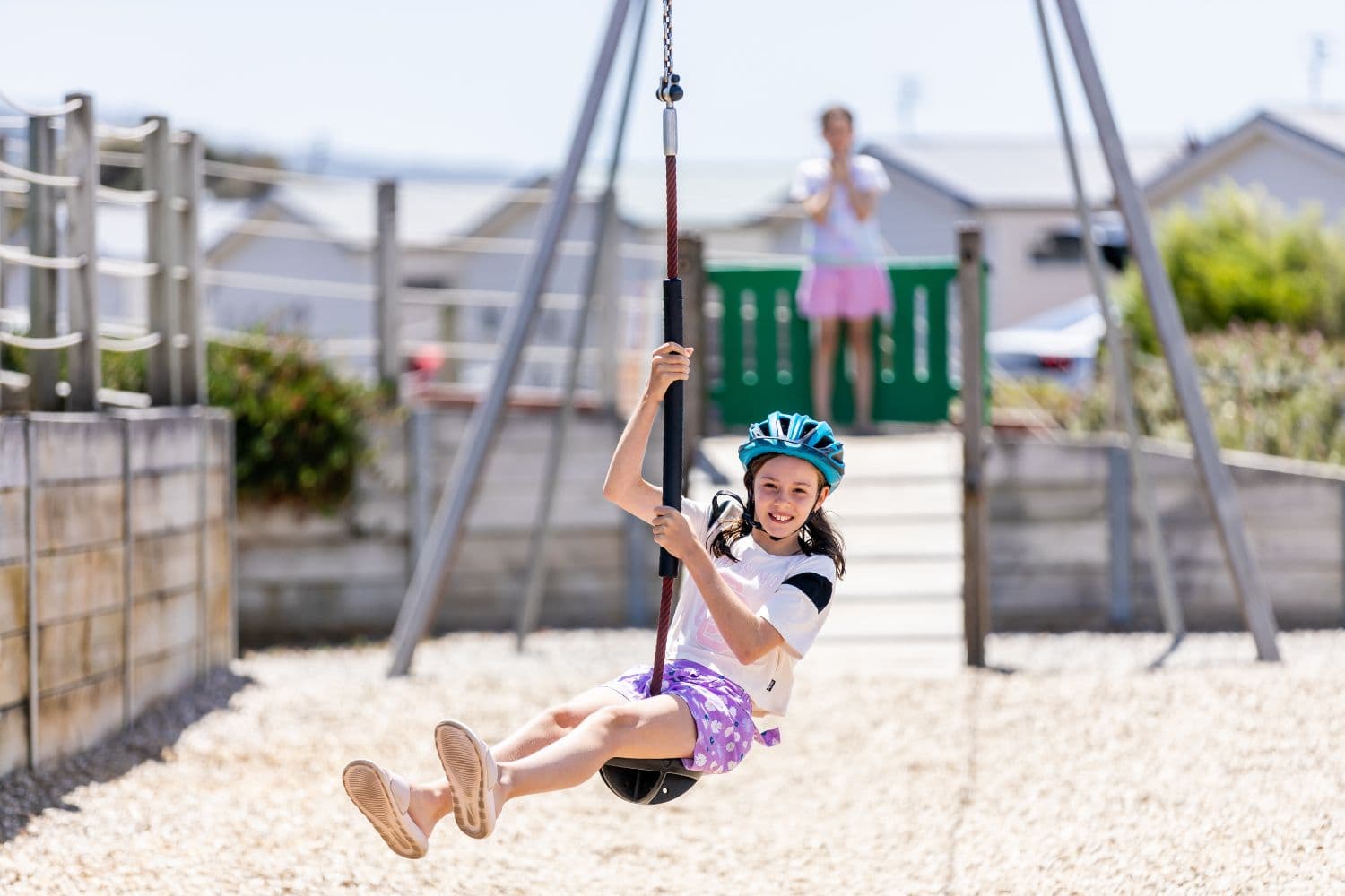BIG4 Apollo Bay kids on flying fox in the Adventure Playground
