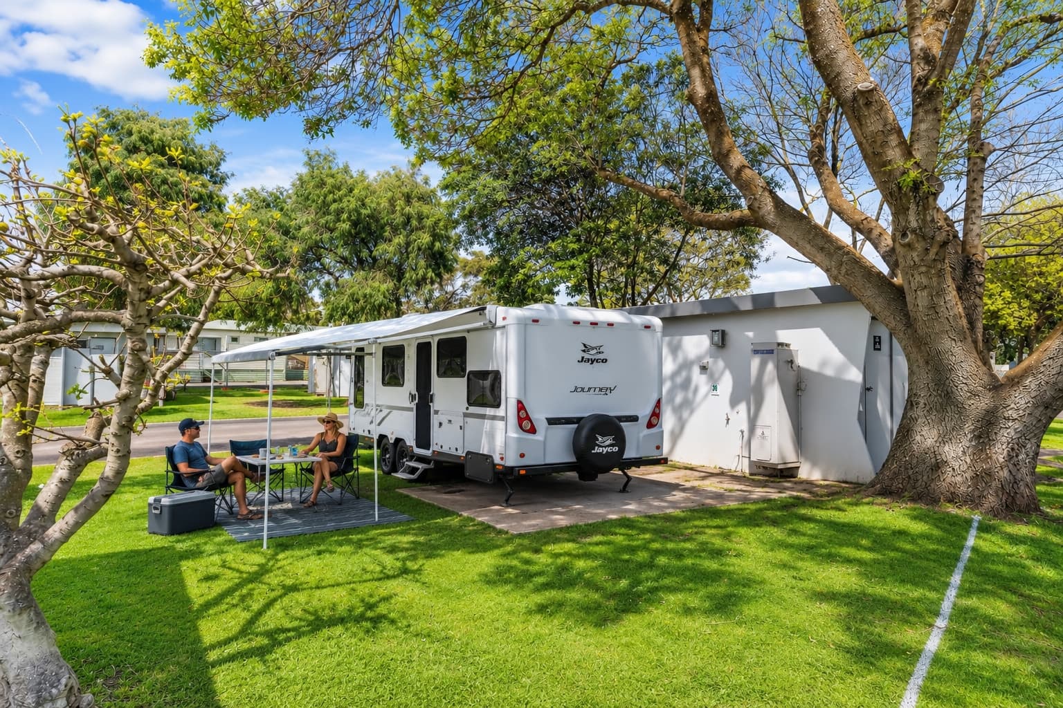 Ensuite Slab Site with a private bathroom including shower. toilet and vanity. Powered with 15amp power, water and sullage connections. Enjoy added comfort for caravans and motorhomes at Tasman Holiday Parks Warrnambool. Please note these sites are not suitable for tents.