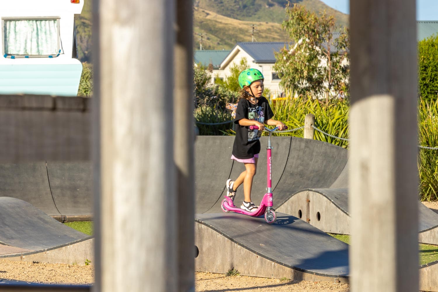 BIG4 Apollo Bay pumptrack action on the Adventure playground overlooking the ocean.